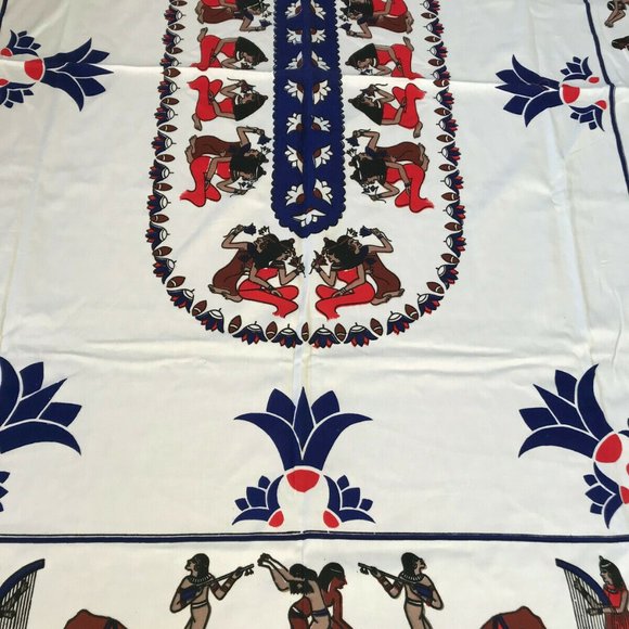 Vtg Egyptian Hieroglyph Egypt Theme Rectangular 58x70" Tablecloth Cleopatra - Picture 4 of 6